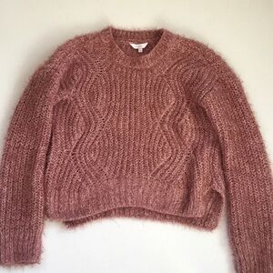 Candie's Fuzzy Crop Cable Knit Sweater Soft Cottagecore Cozy